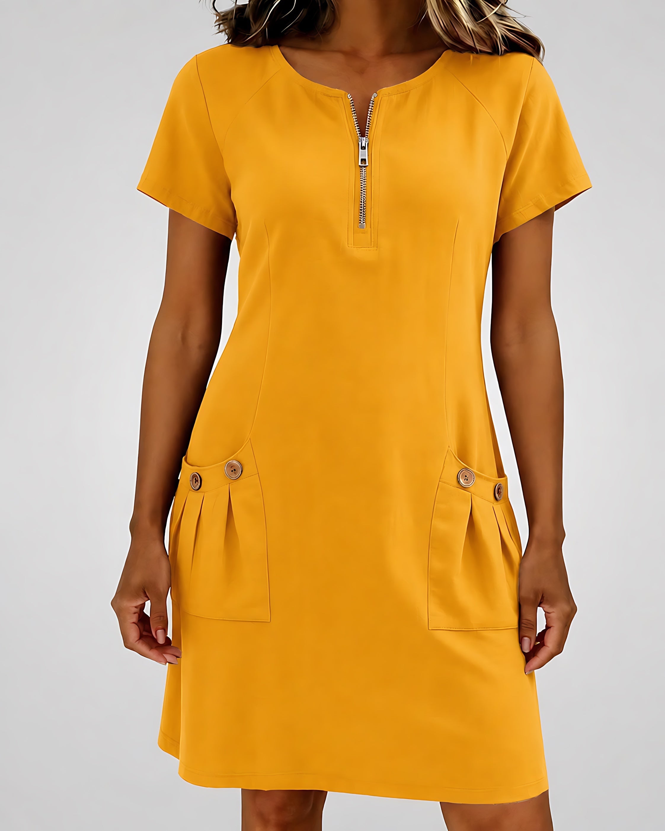 Selena – Zip Neck Short Sleeve Shift Dress