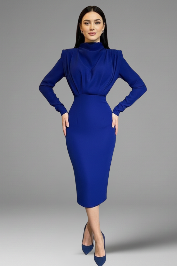 Layla – Mock Neck Long Sleeve Cocktail Midi Dress
