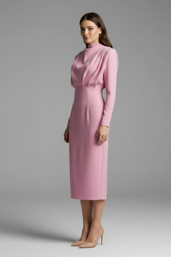 Layla – Mock Neck Long Sleeve Cocktail Midi Dress