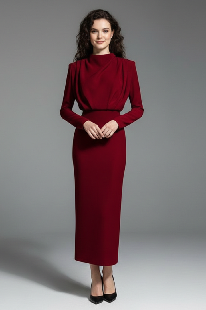 Layla – Mock Neck Long Sleeve Cocktail Midi Dress