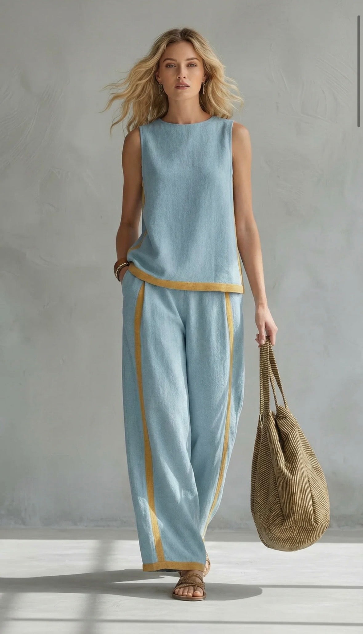 Chloe – Contrast Stripe Tank Top and Wide Leg Pants Set