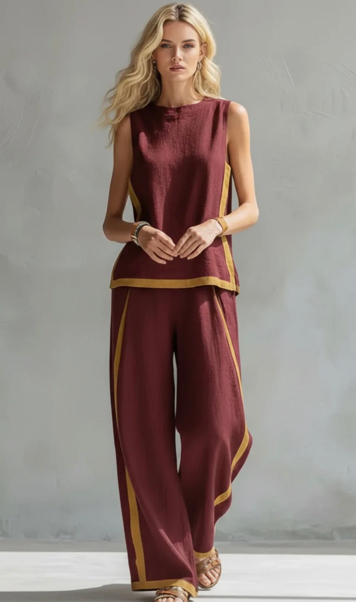 Chloe – Contrast Stripe Tank Top and Wide Leg Pants Set