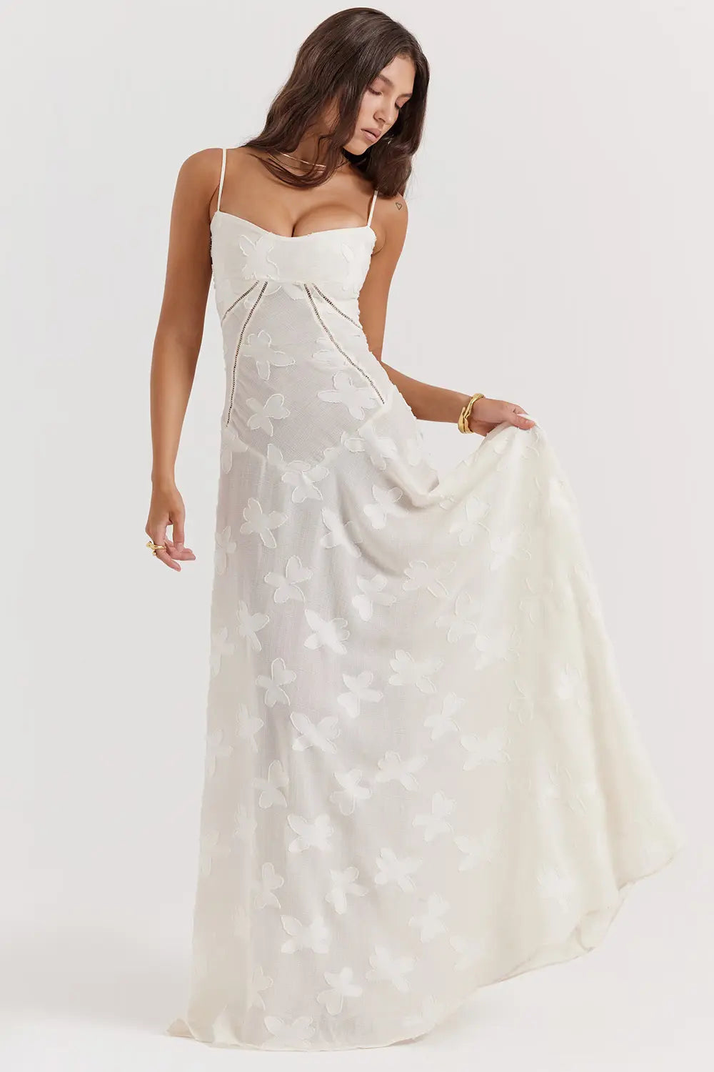 Sloane – Floral Lace Bustier Evening Maxi Dress
