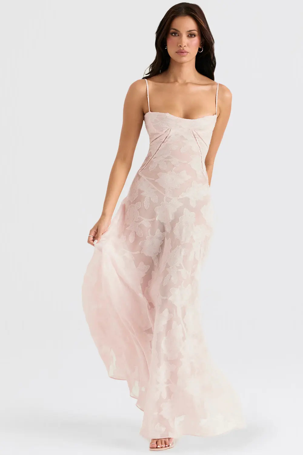 Sloane – Floral Lace Bustier Evening Maxi Dress