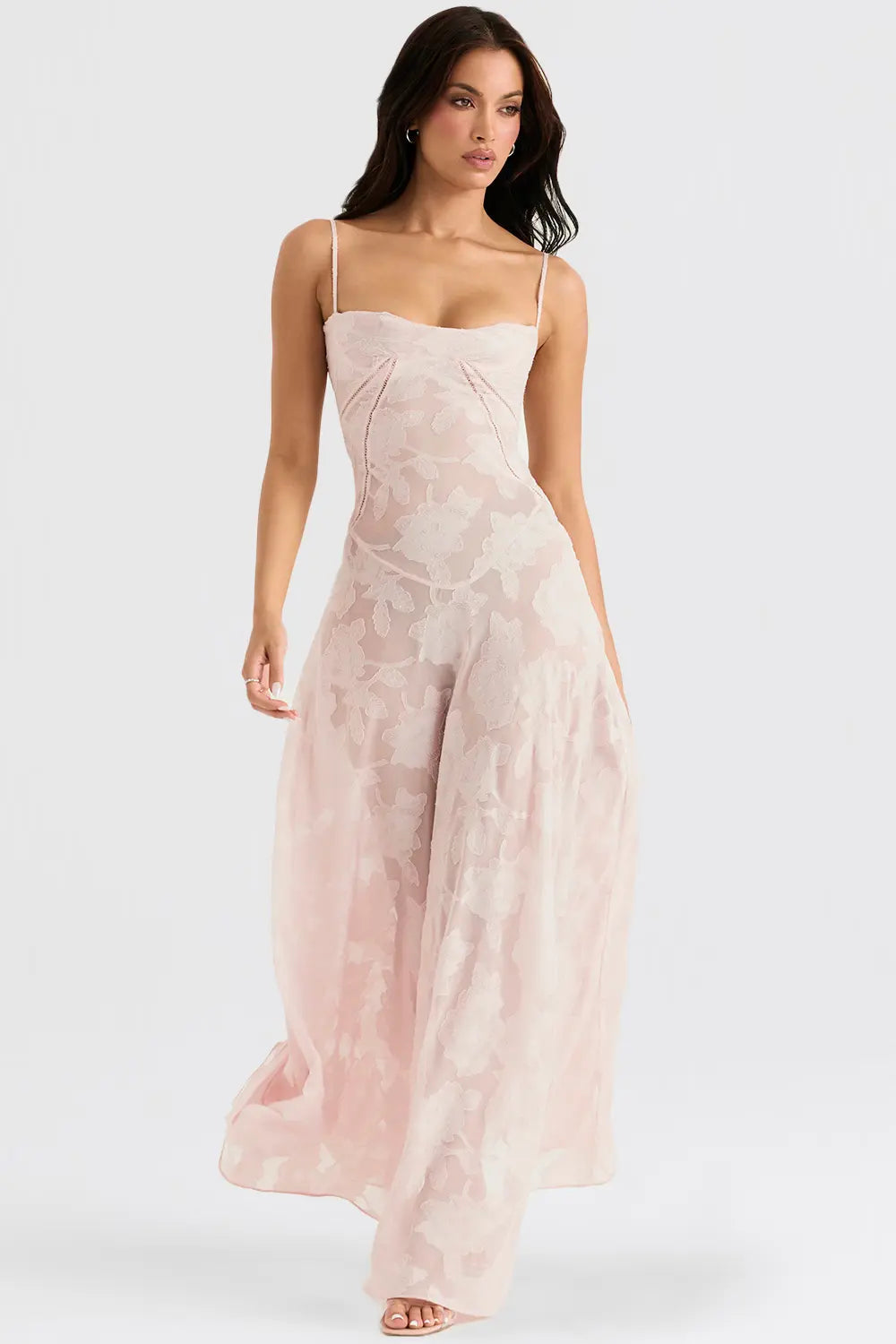 Sloane – Floral Lace Bustier Evening Maxi Dress