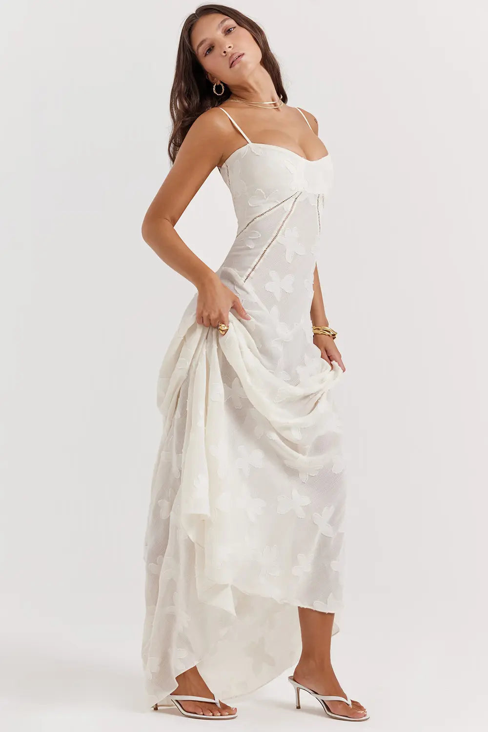 Sloane – Floral Lace Bustier Evening Maxi Dress