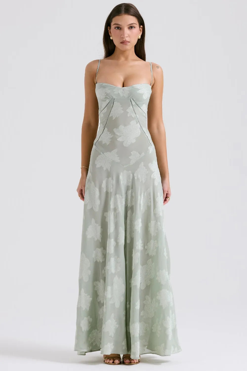 Sloane – Floral Lace Bustier Evening Maxi Dress
