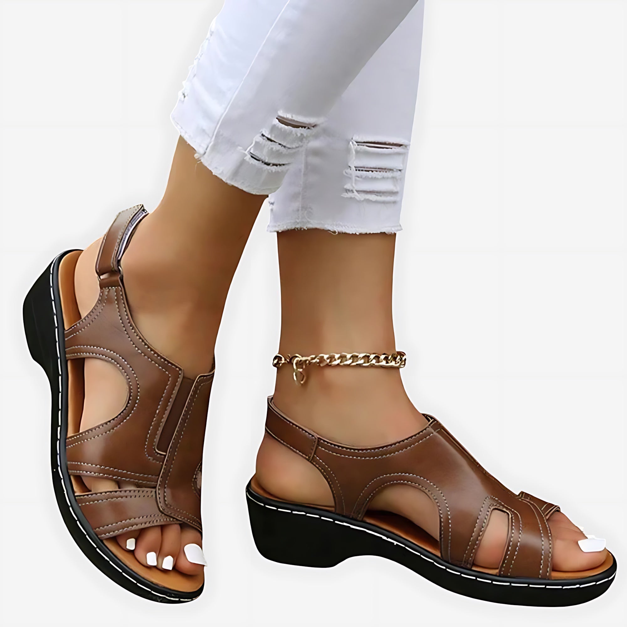 Serenity – Ankle Strap Low Wedge Sandals