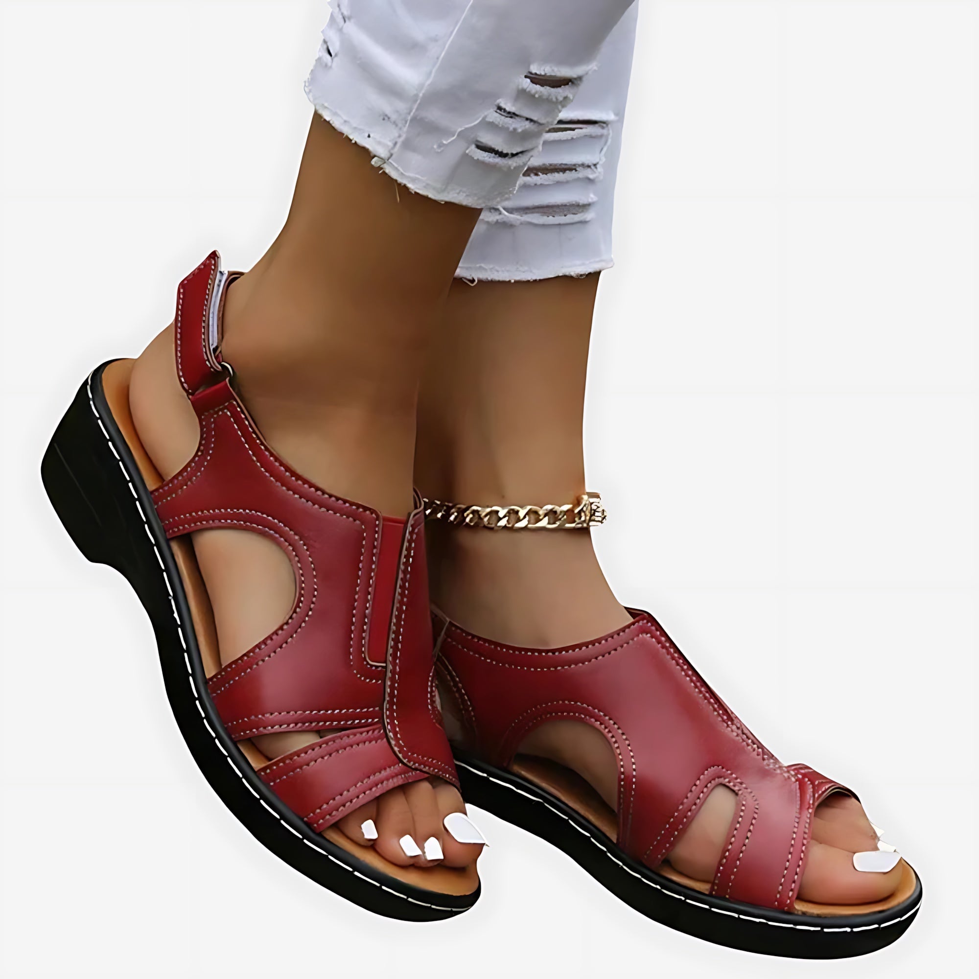 Serenity – Ankle Strap Low Wedge Sandals