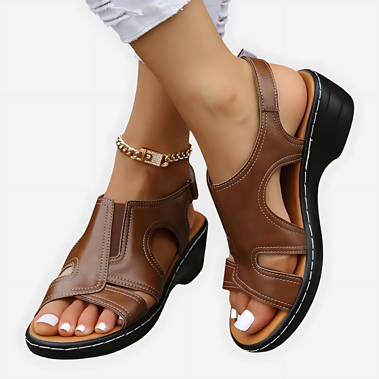 Serenity – Ankle Strap Low Wedge Sandals