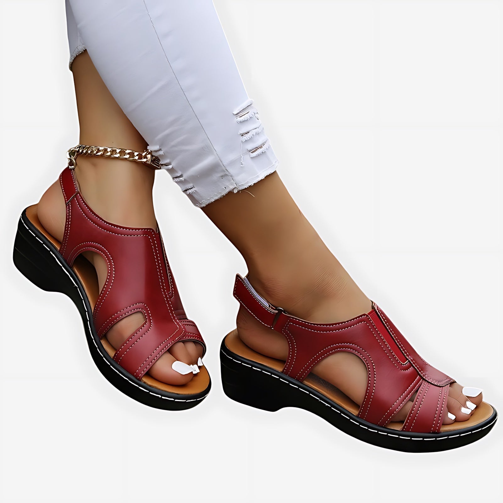 Serenity – Ankle Strap Low Wedge Sandals