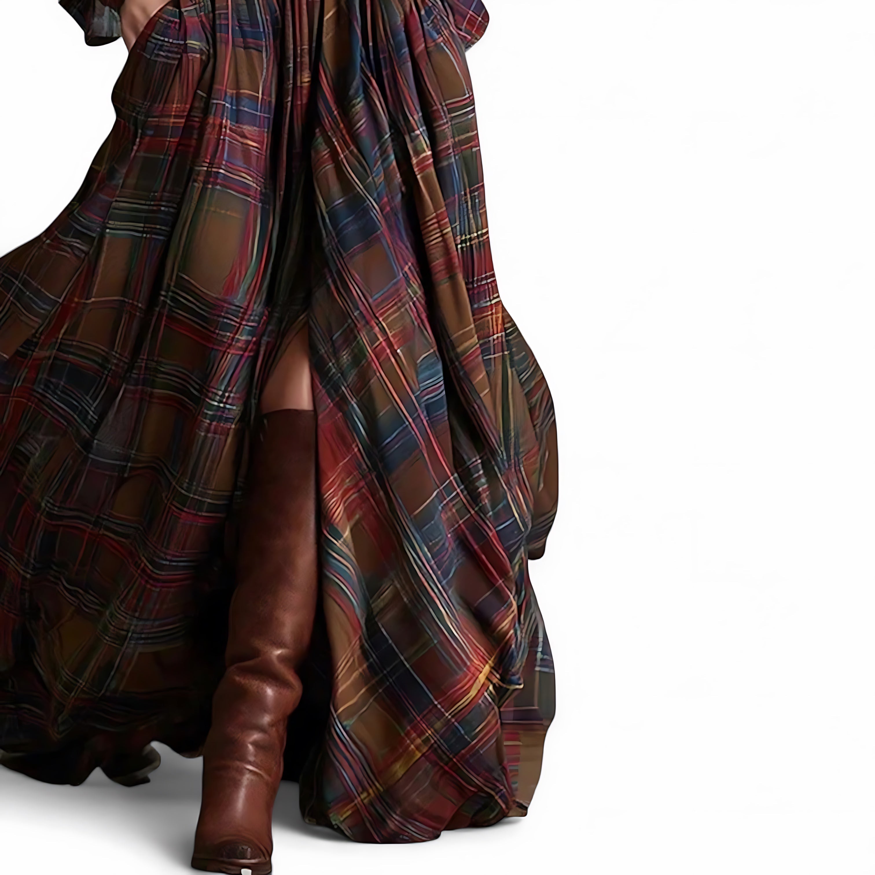 Serenity – Plaid Collared Long Sleeve Maxi Dress