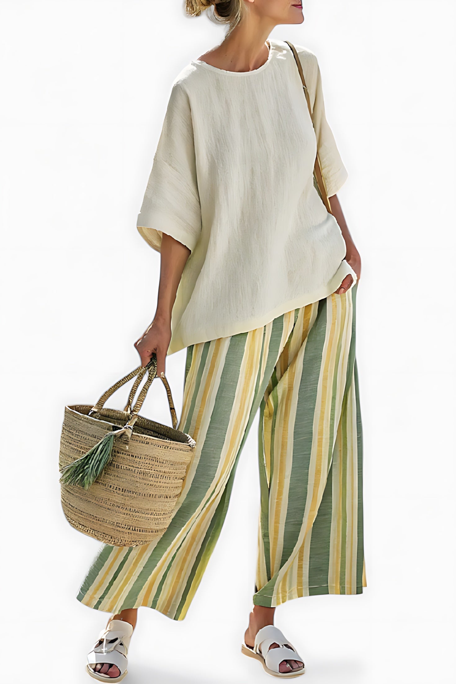Sienna – Knit Top and Striped Wide Leg Pants Set