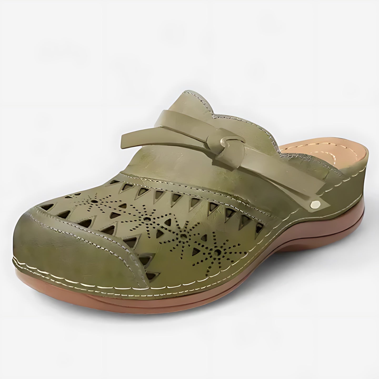 Sienna – Laser Cut Closed Toe Wedge Clogs