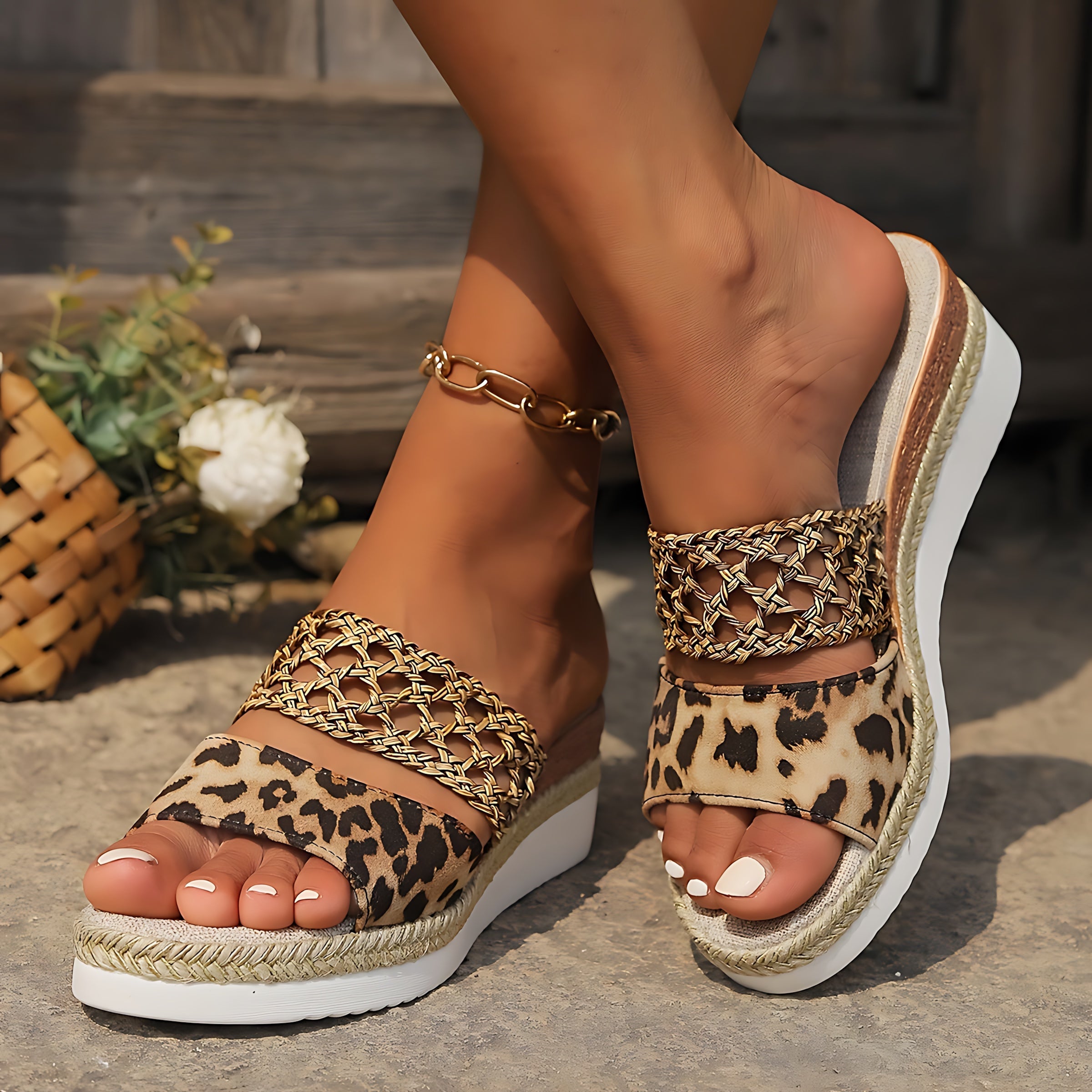 Sienna – Leopard Print Platform Wedge Sandals