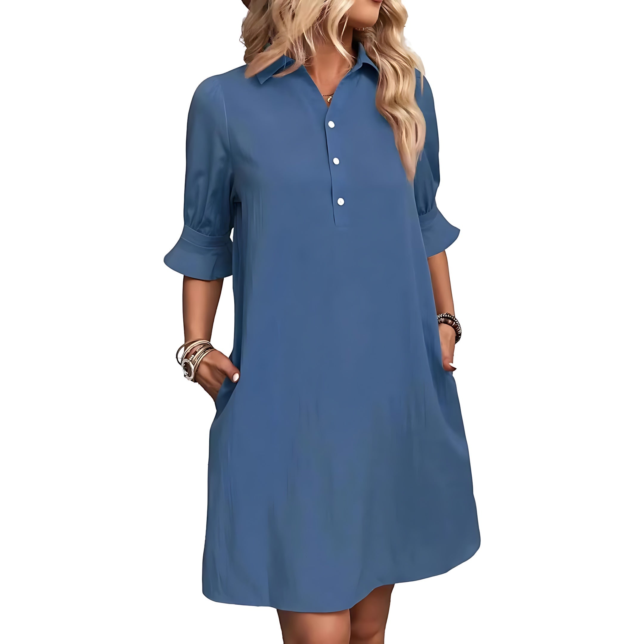 Skylar – Collared Long Sleeve Swing Mini Shirt Dress