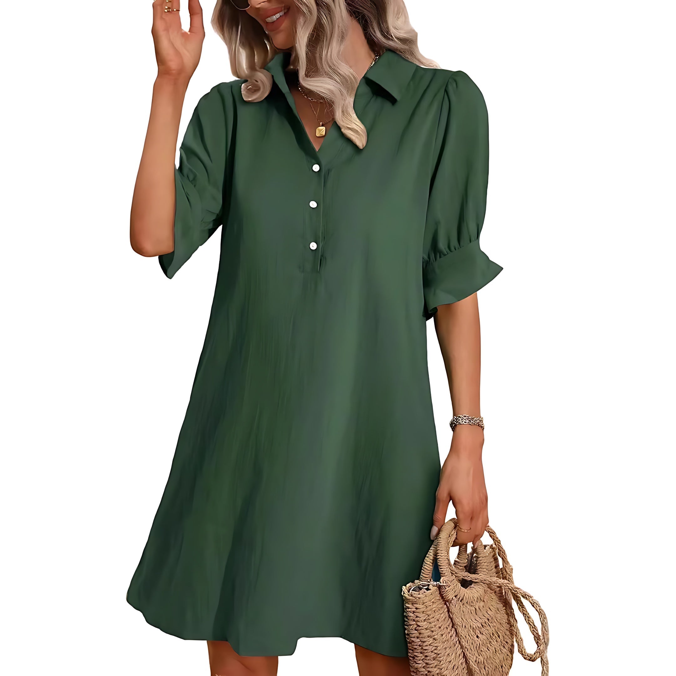 Skylar – Collared Long Sleeve Swing Mini Shirt Dress