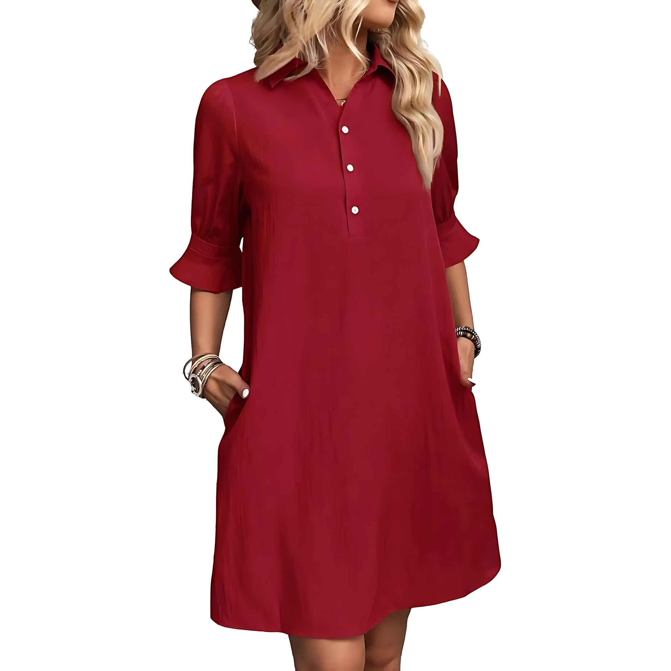 Skylar – Collared Long Sleeve Swing Mini Shirt Dress