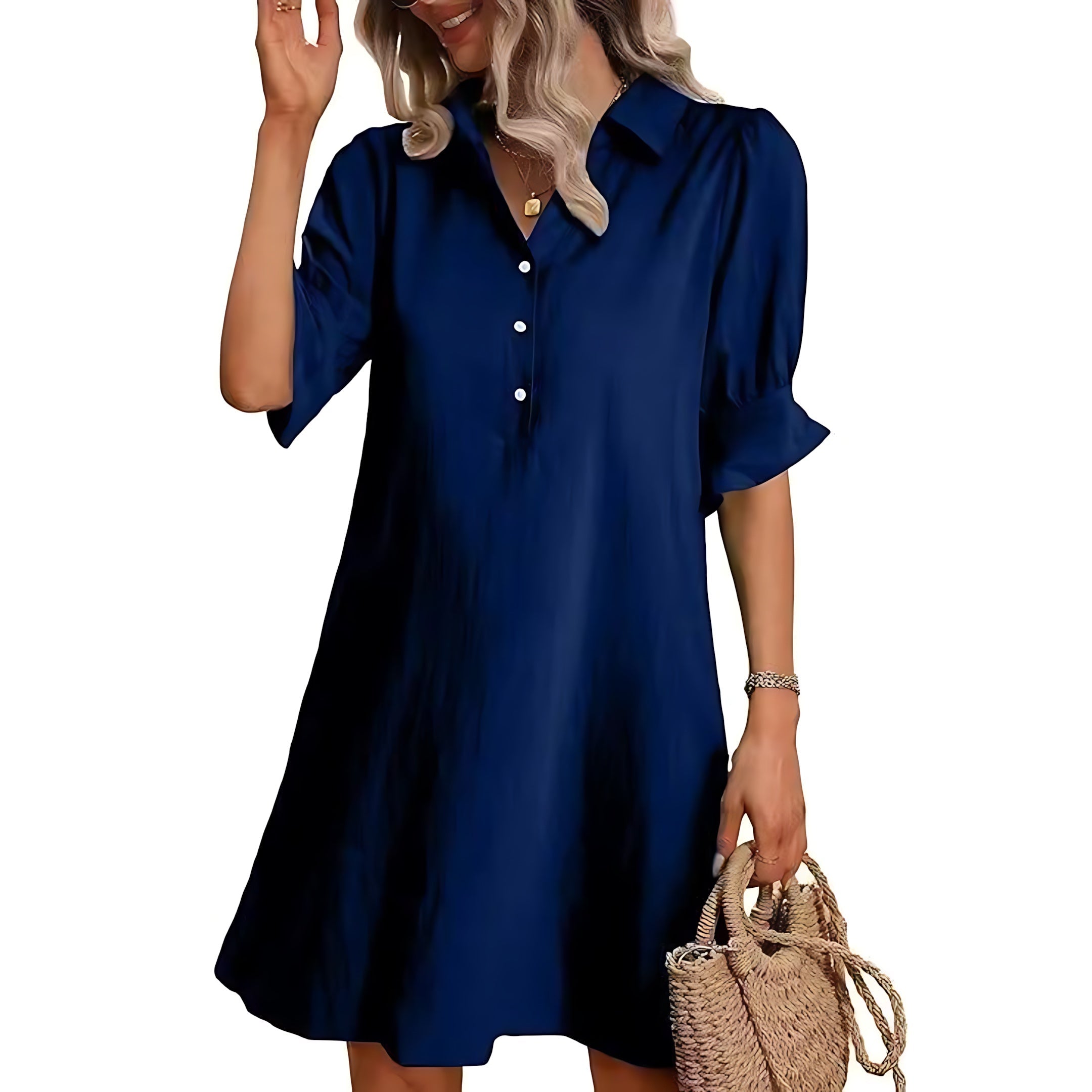 Skylar – Collared Long Sleeve Swing Mini Shirt Dress