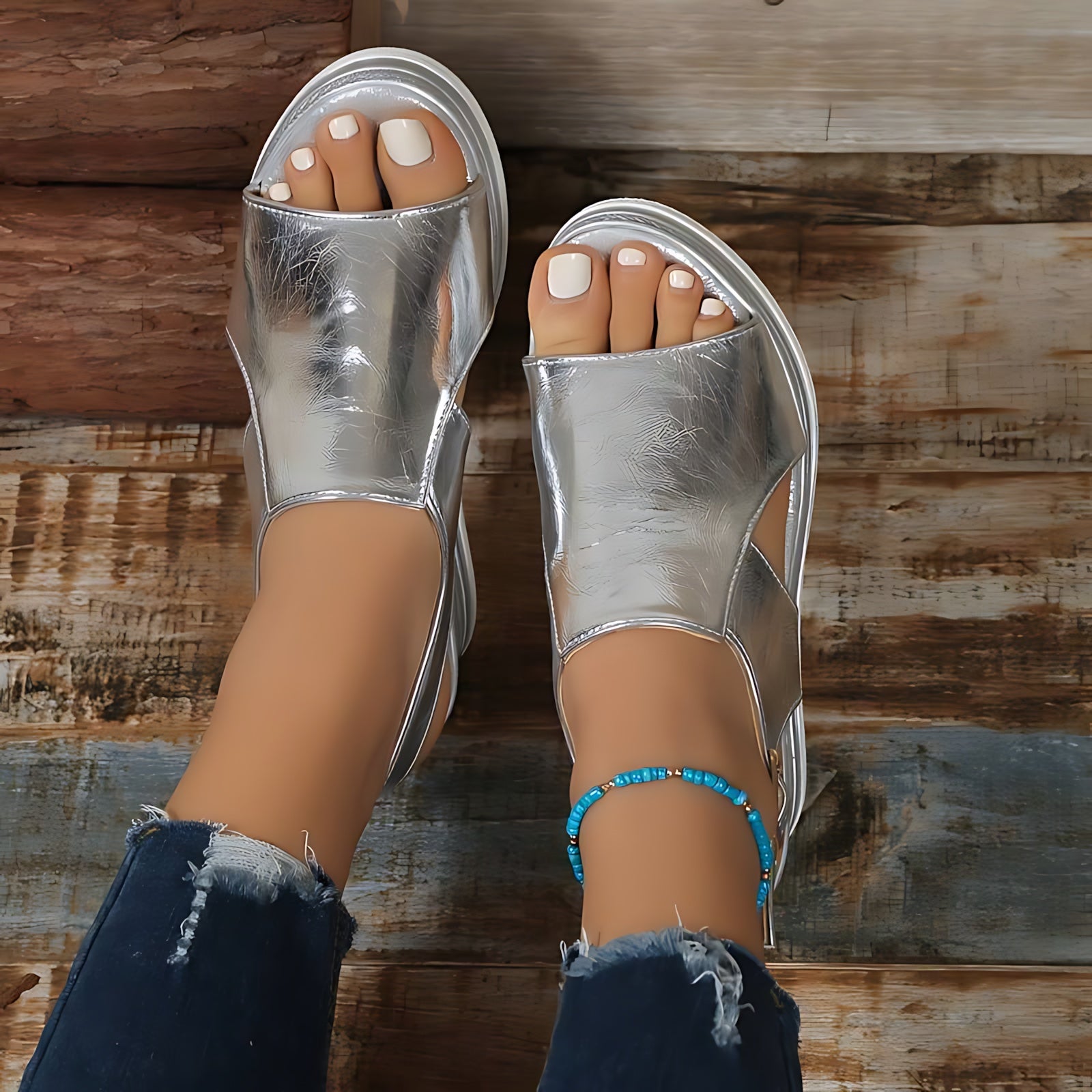 Skylar – Metallic Ankle Strap Wedge Sandals