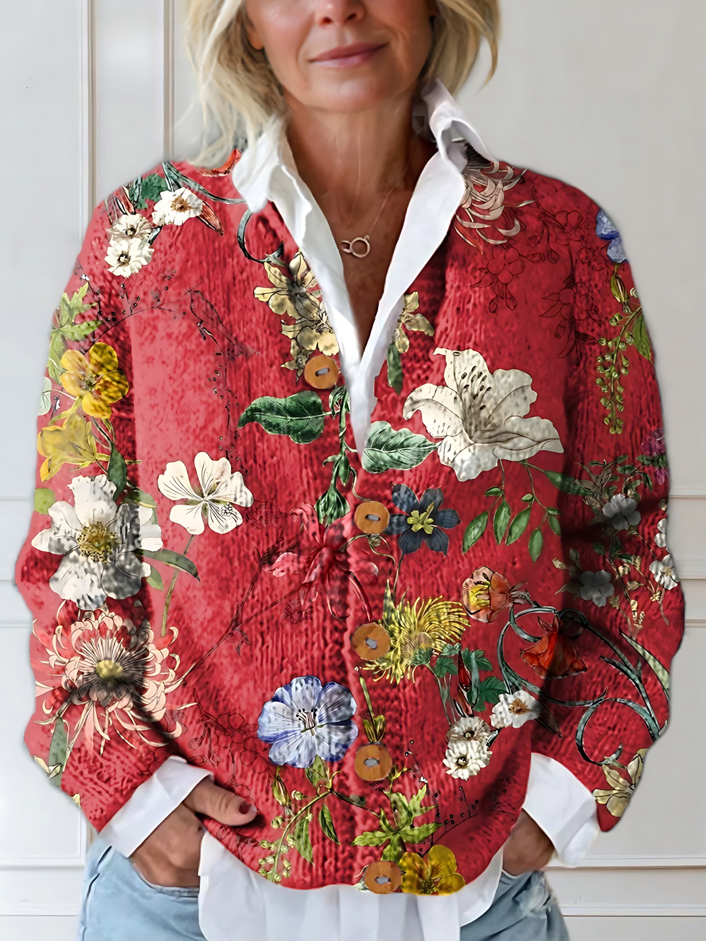 Skylar – Quilted Floral Print Button Front Cardigan