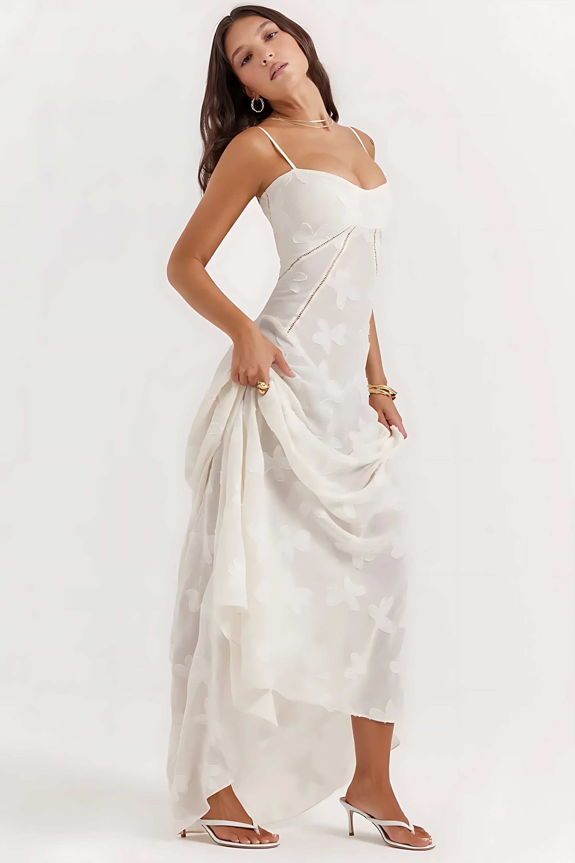 Sloane – Floral Lace Bustier Evening Maxi Dress