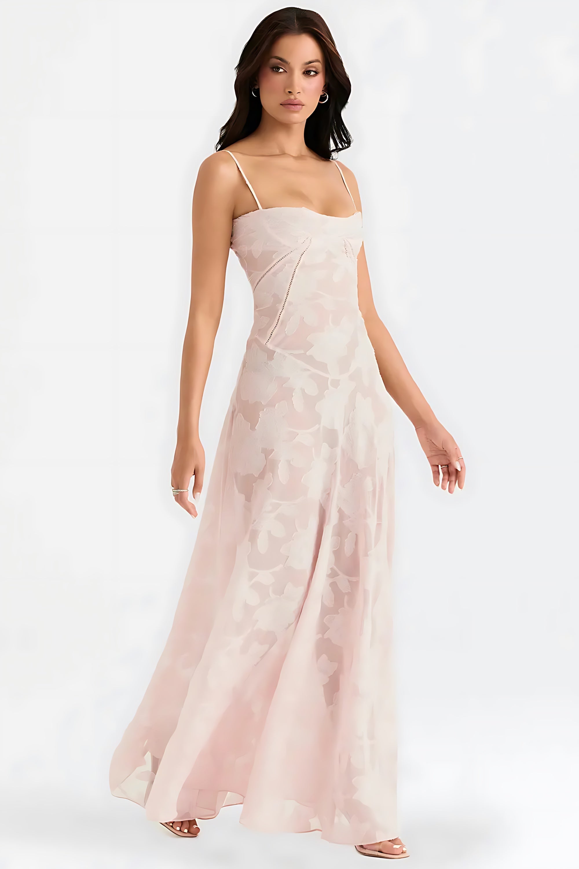 Sloane – Floral Lace Bustier Evening Maxi Dress