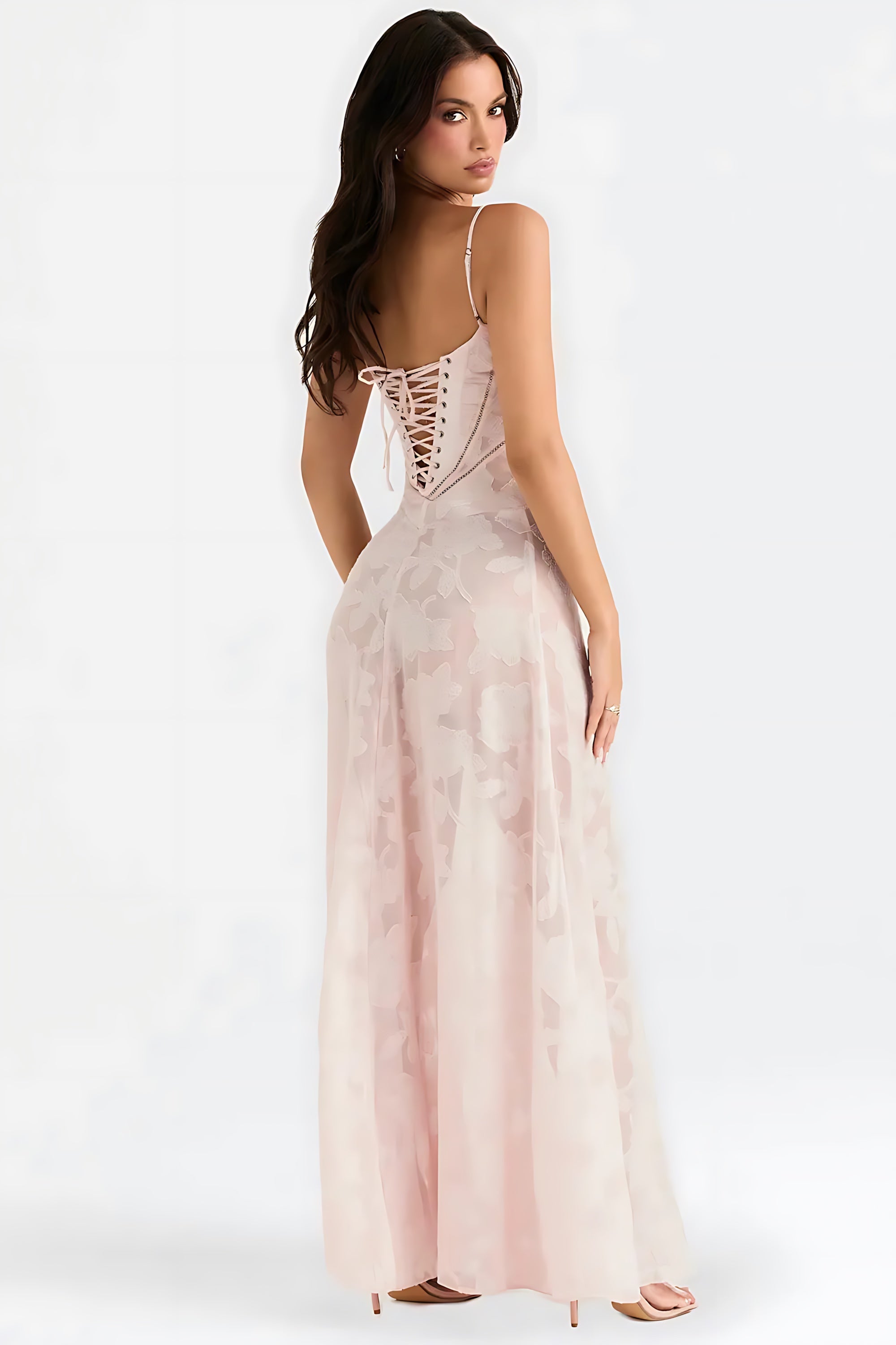 Sloane – Floral Lace Bustier Evening Maxi Dress