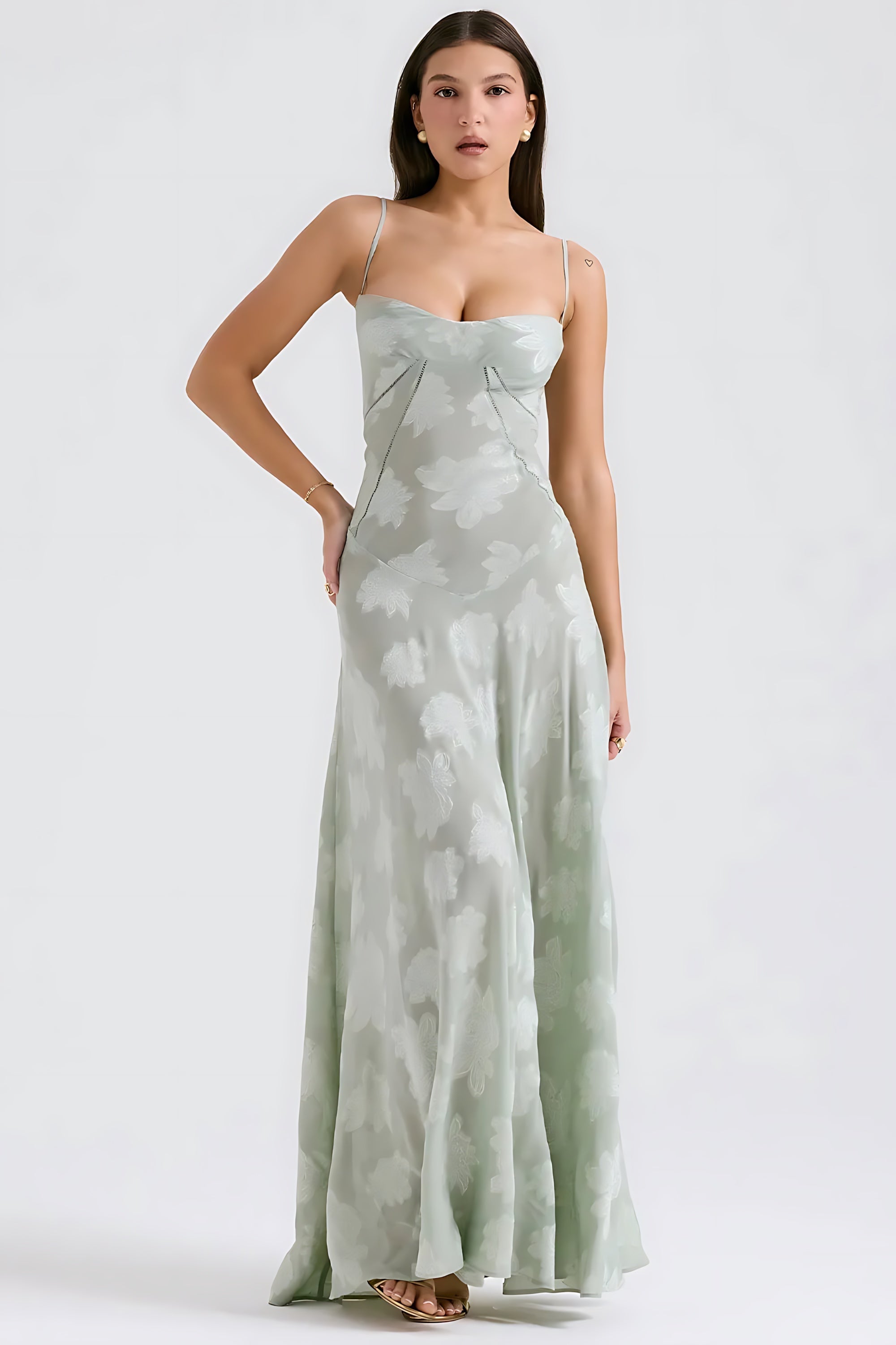 Sloane – Floral Lace Bustier Evening Maxi Dress