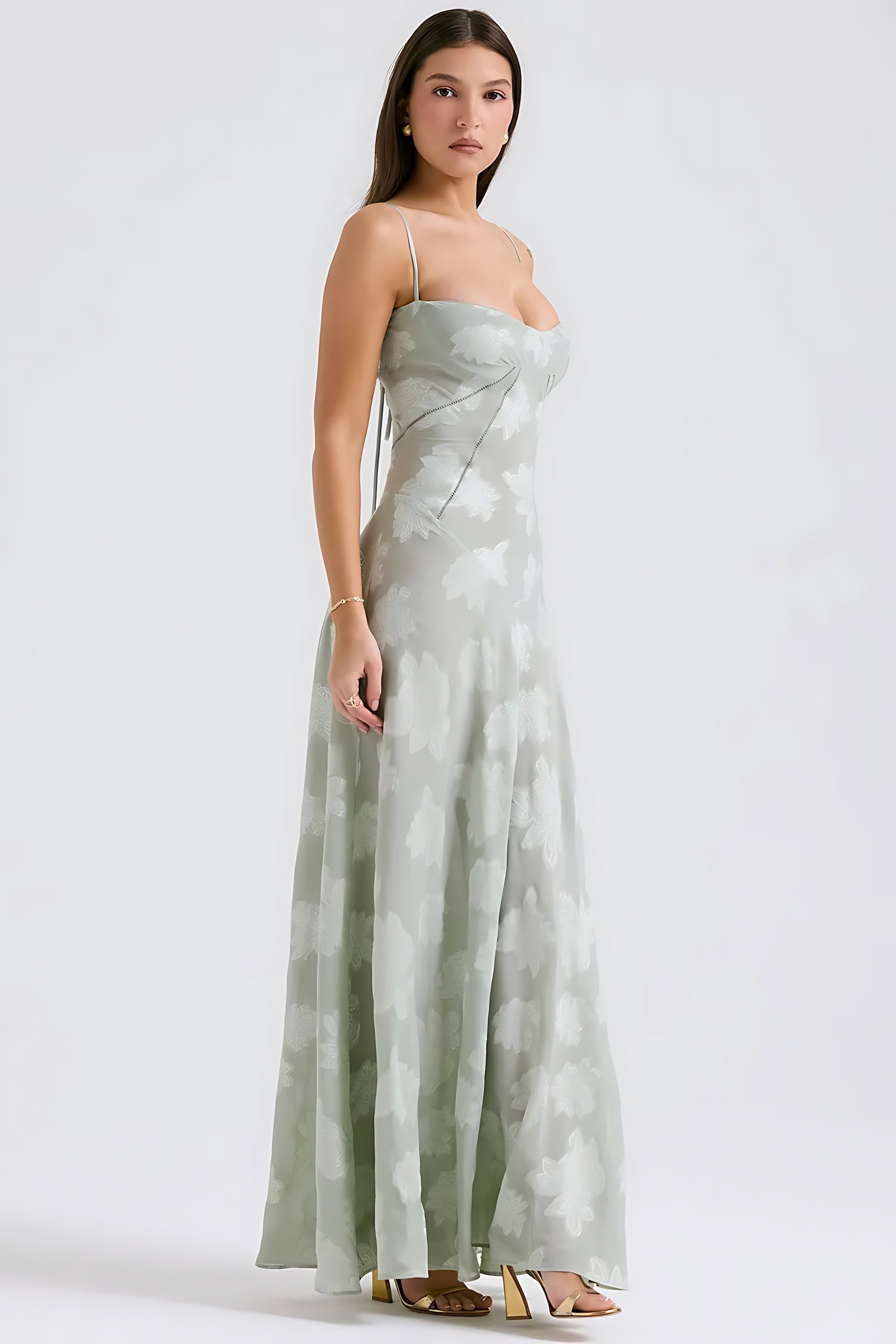 Sloane – Floral Lace Bustier Evening Maxi Dress