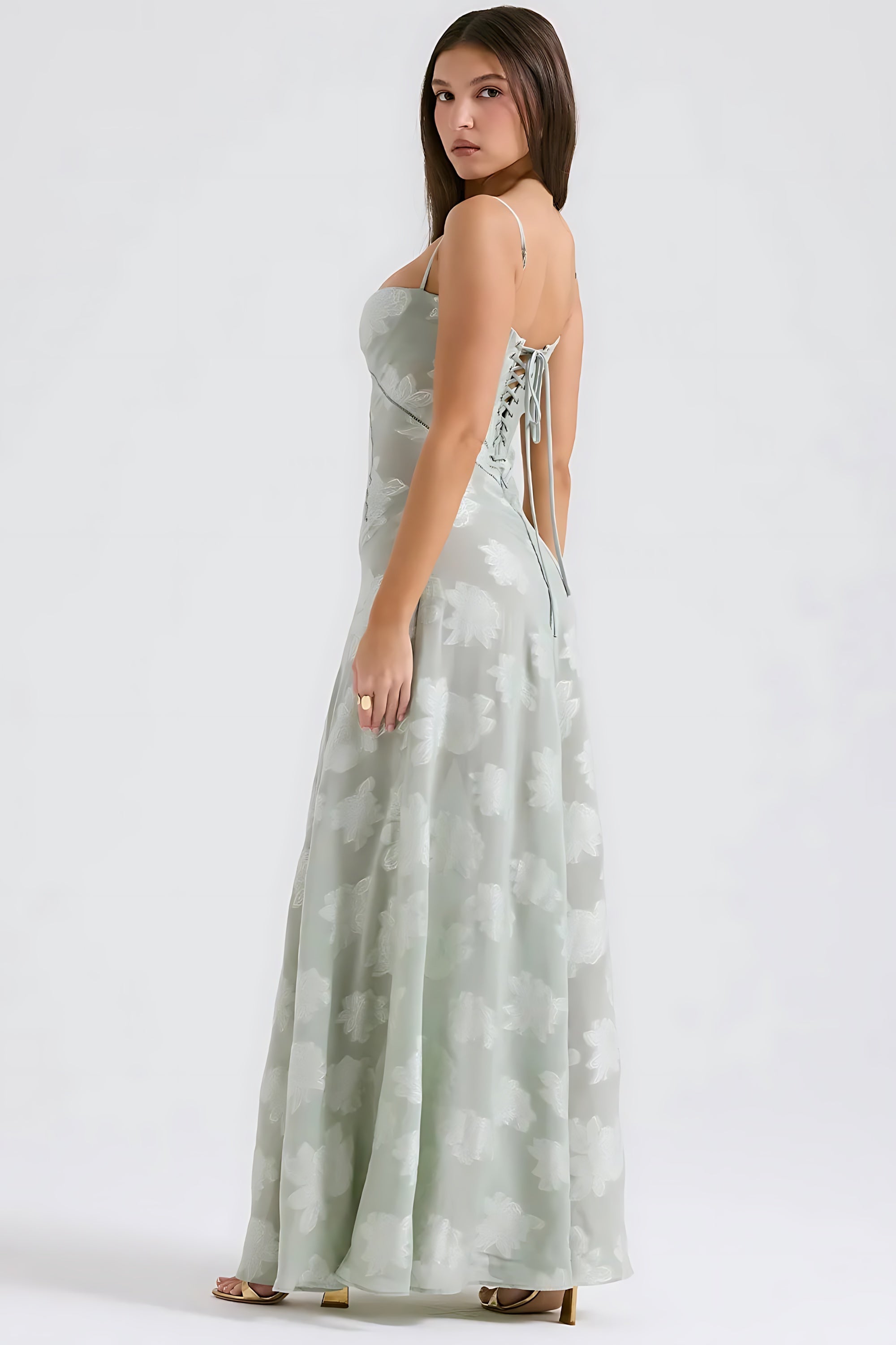Sloane – Floral Lace Bustier Evening Maxi Dress