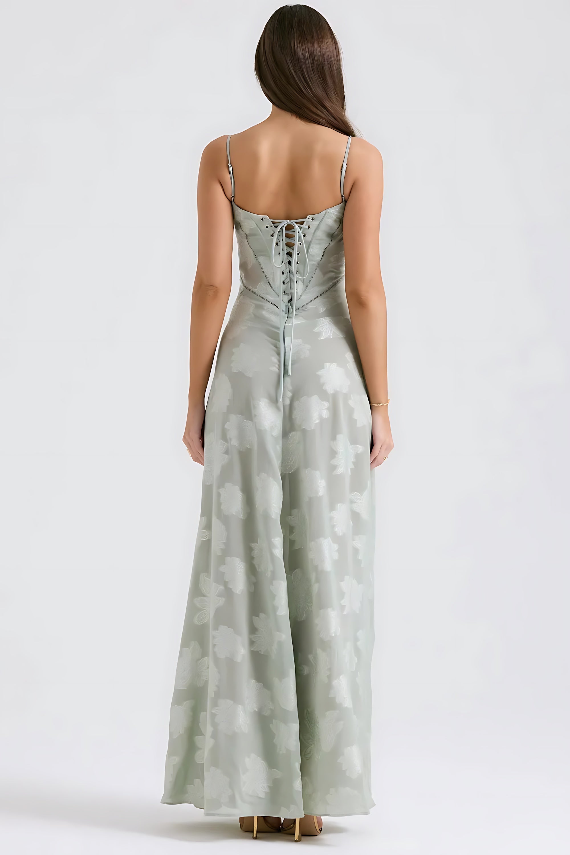 Sloane – Floral Lace Bustier Evening Maxi Dress