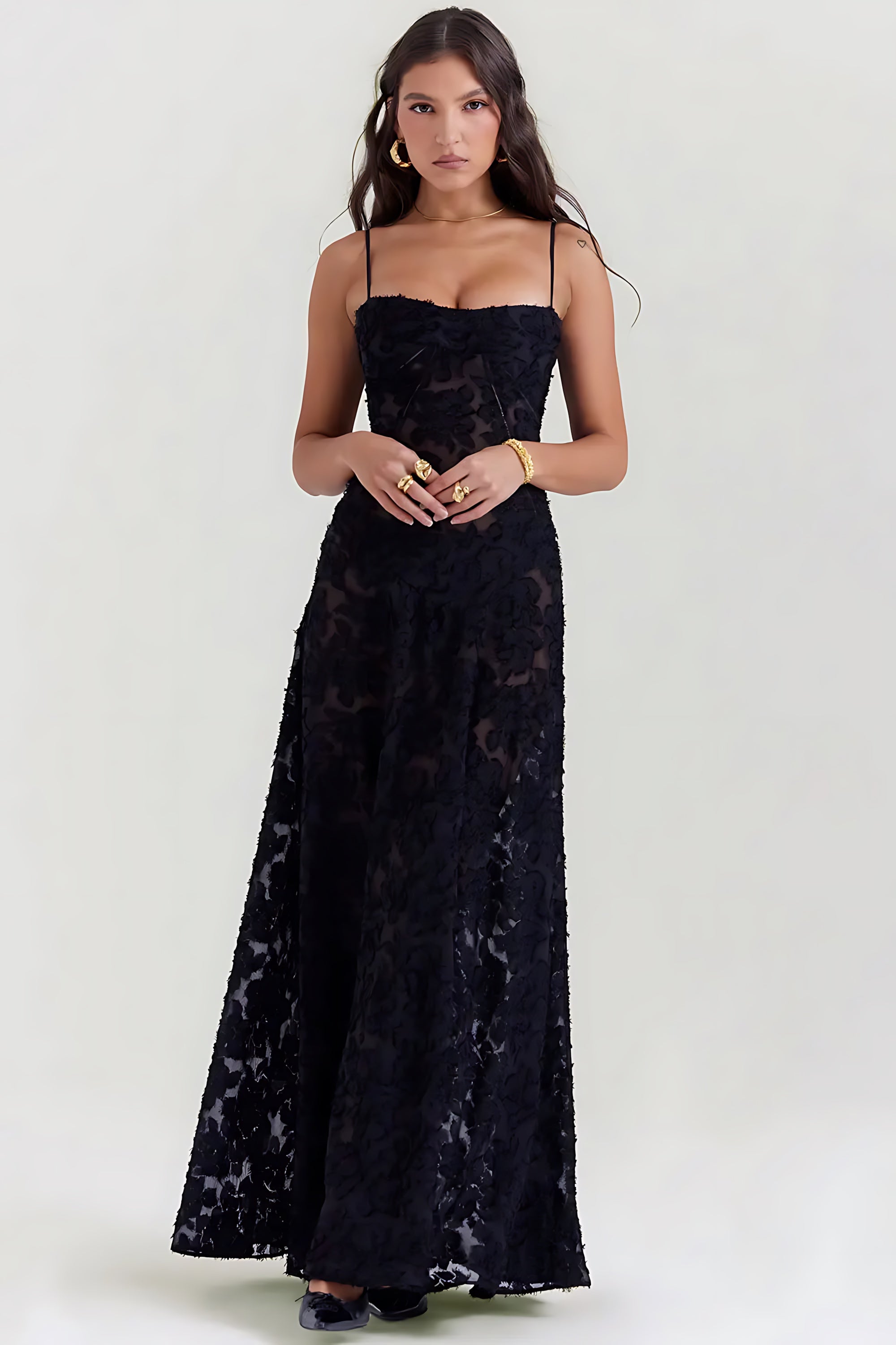 Sloane – Floral Lace Bustier Evening Maxi Dress