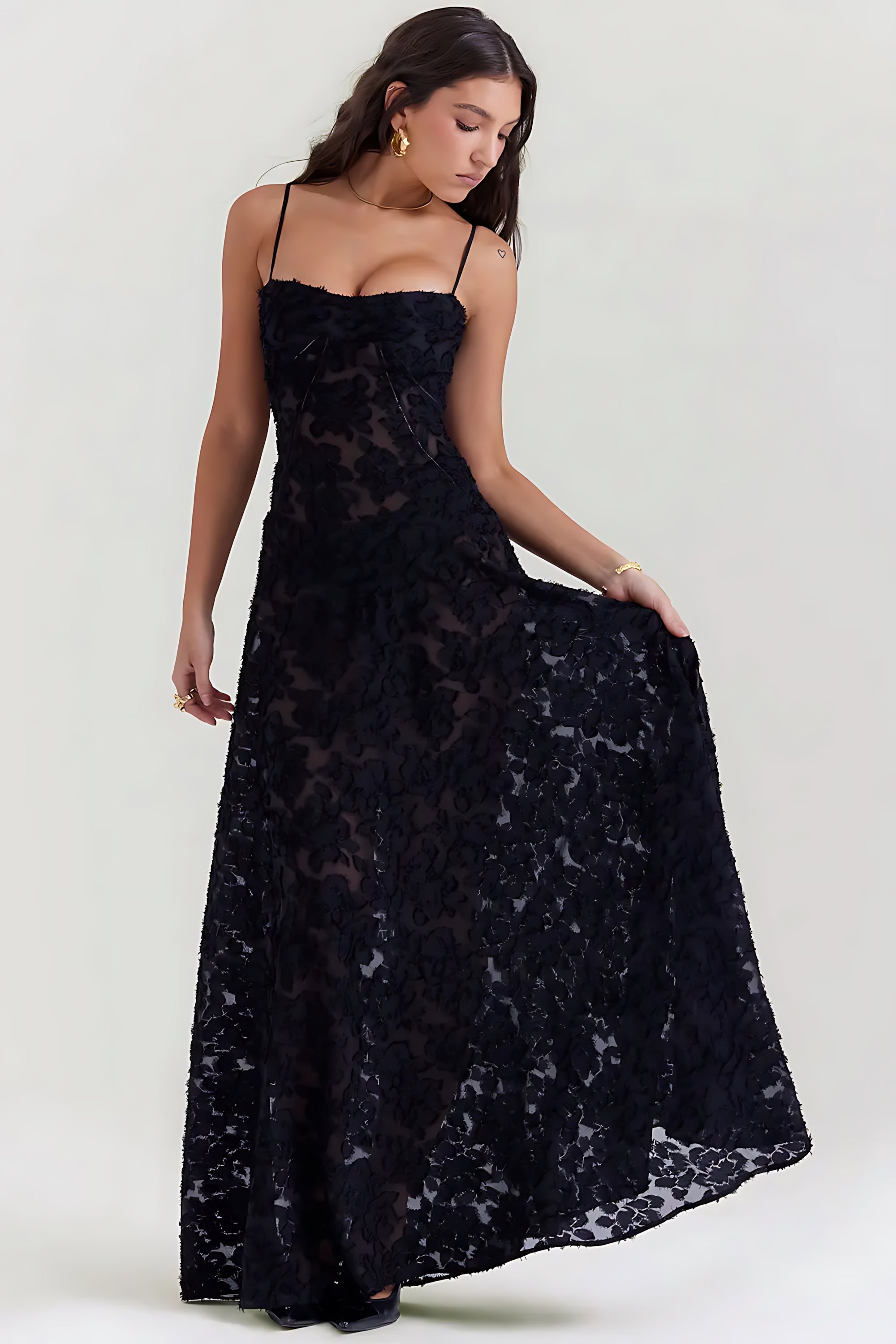 Sloane – Floral Lace Bustier Evening Maxi Dress
