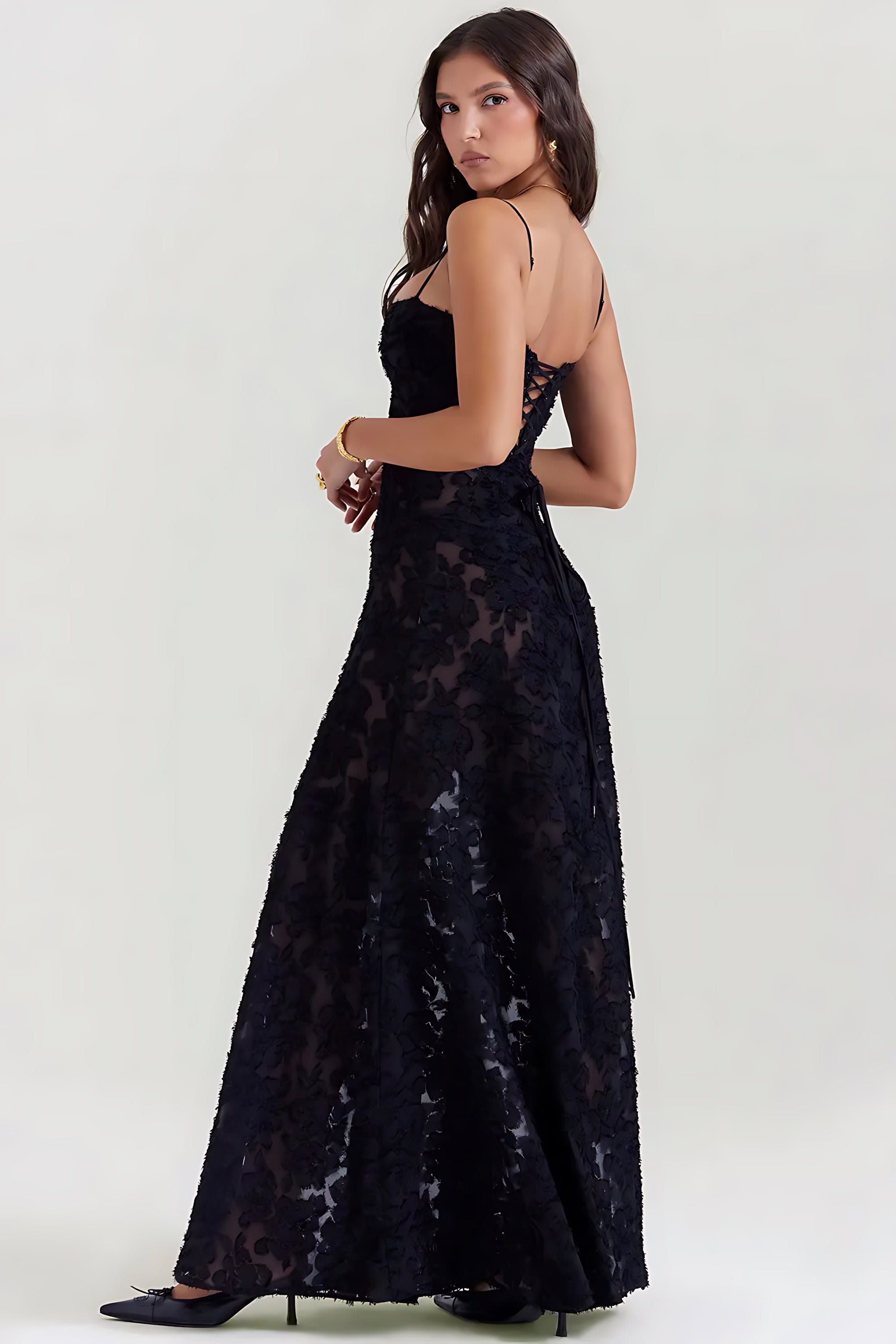 Sloane – Floral Lace Bustier Evening Maxi Dress
