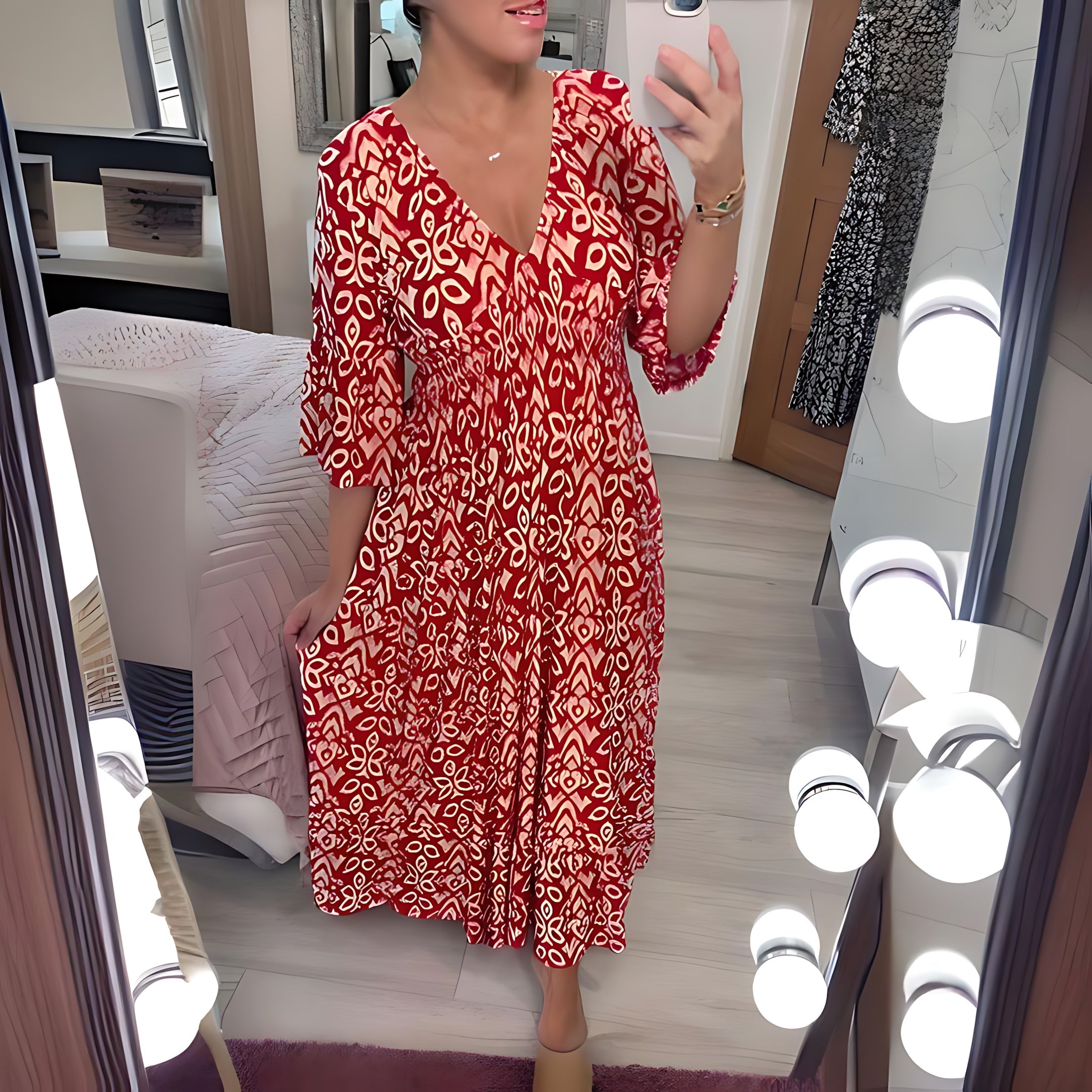 Sloane – Floral Print V Neck Summer Midi Dress
