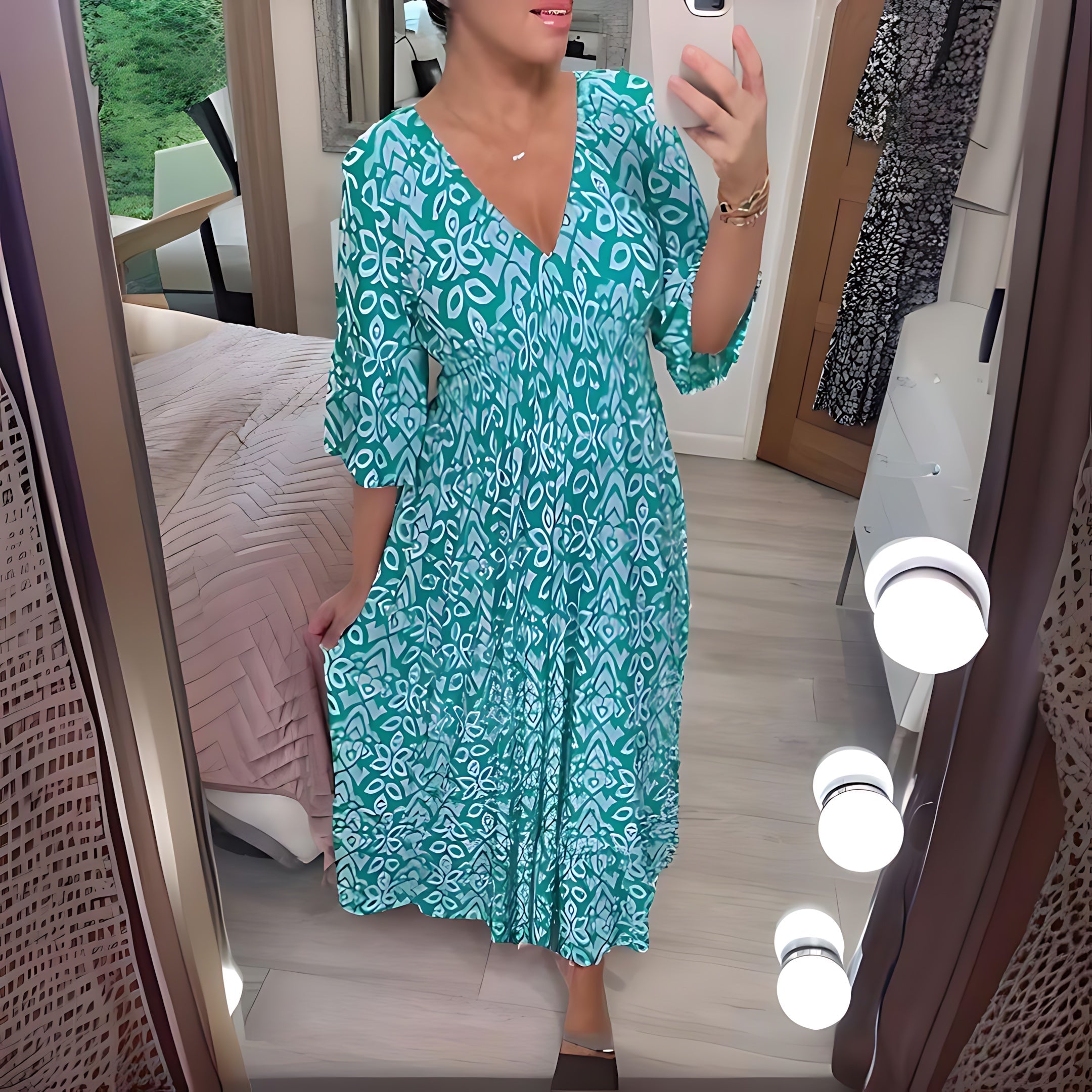 Sloane – Floral Print V Neck Summer Midi Dress