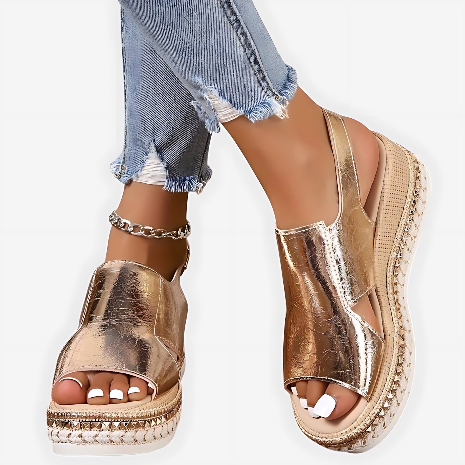 Sloane – Metallic Low Wedge Slide Sandals