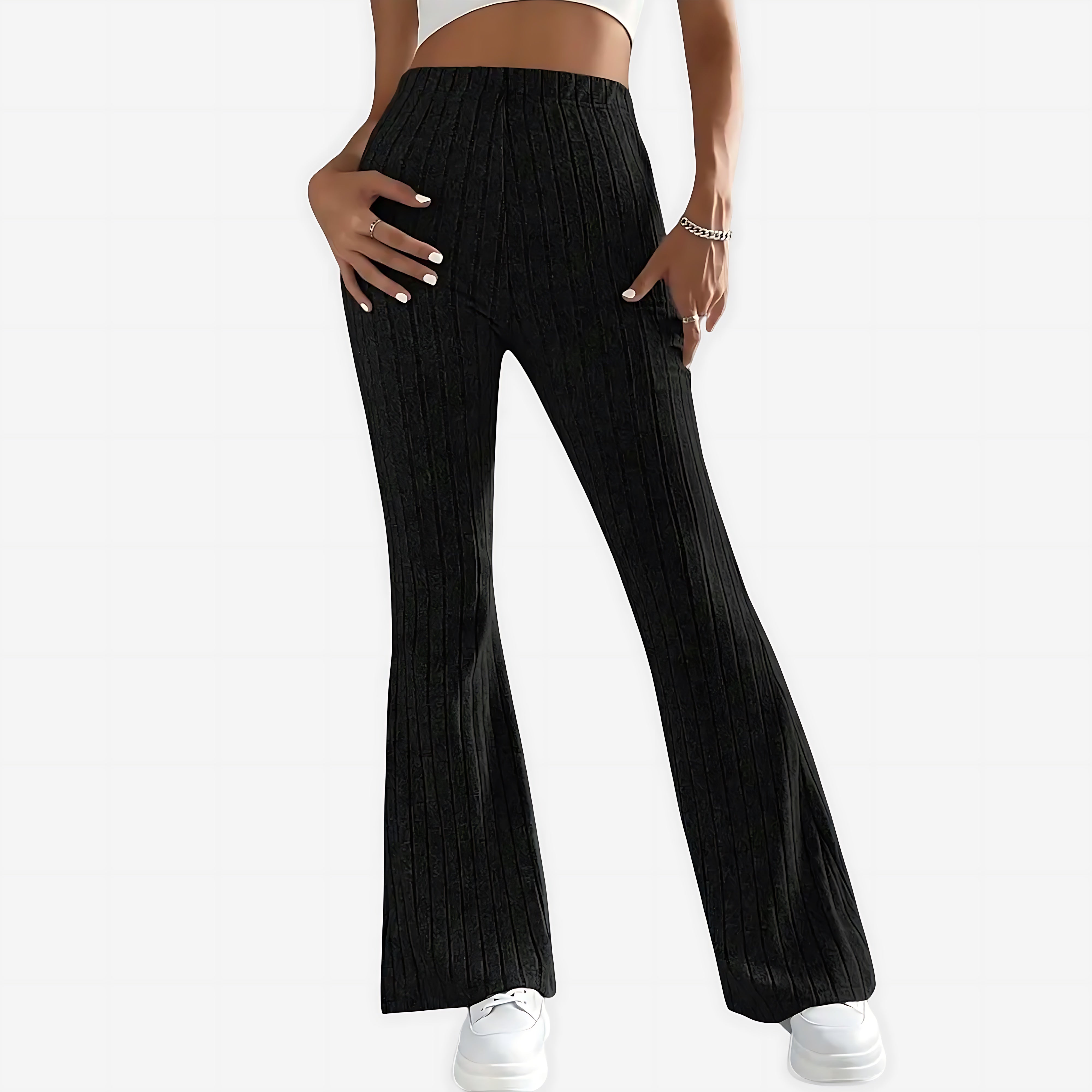 Sloane – Striped Ribbed Flare Pants