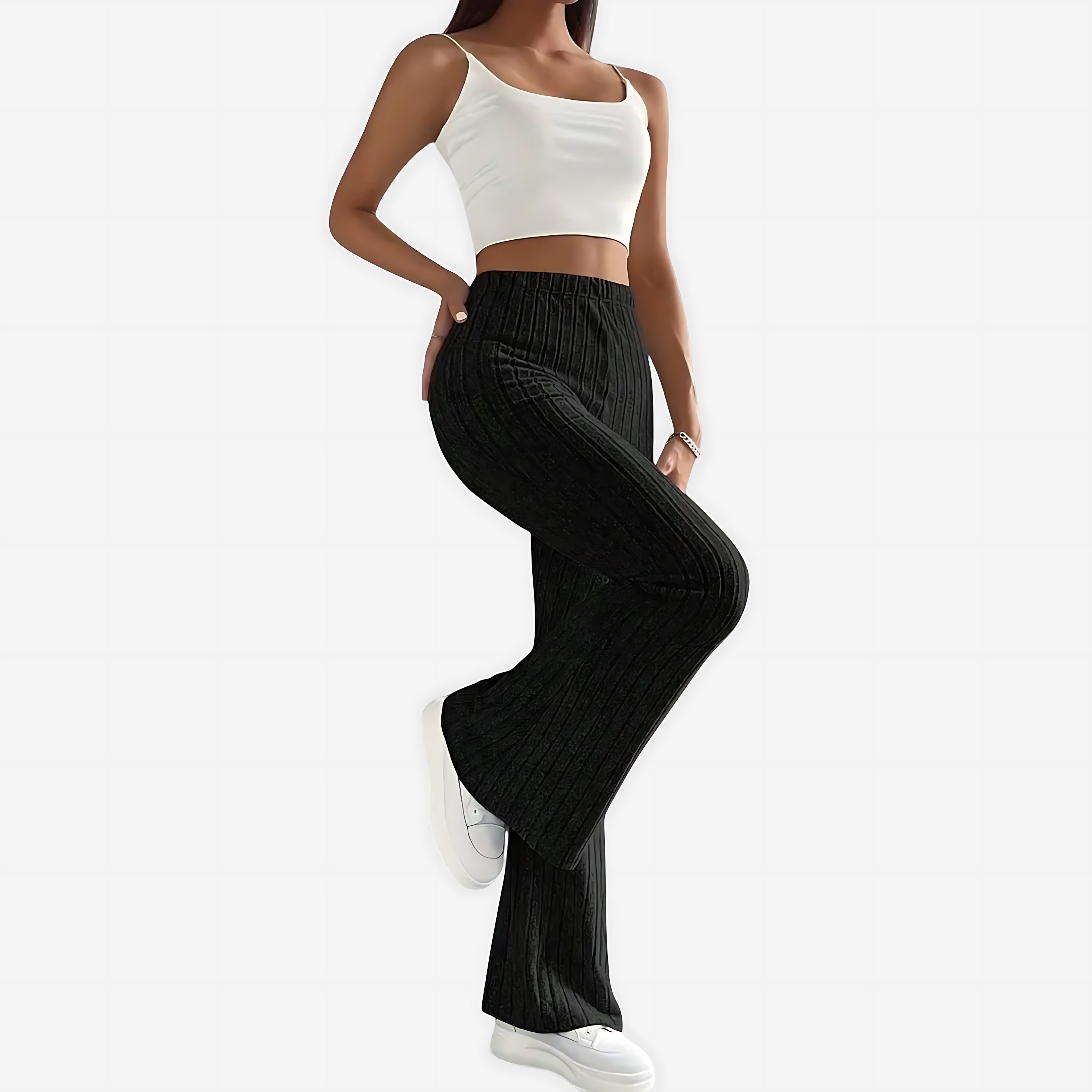 Sloane – Striped Ribbed Flare Pants