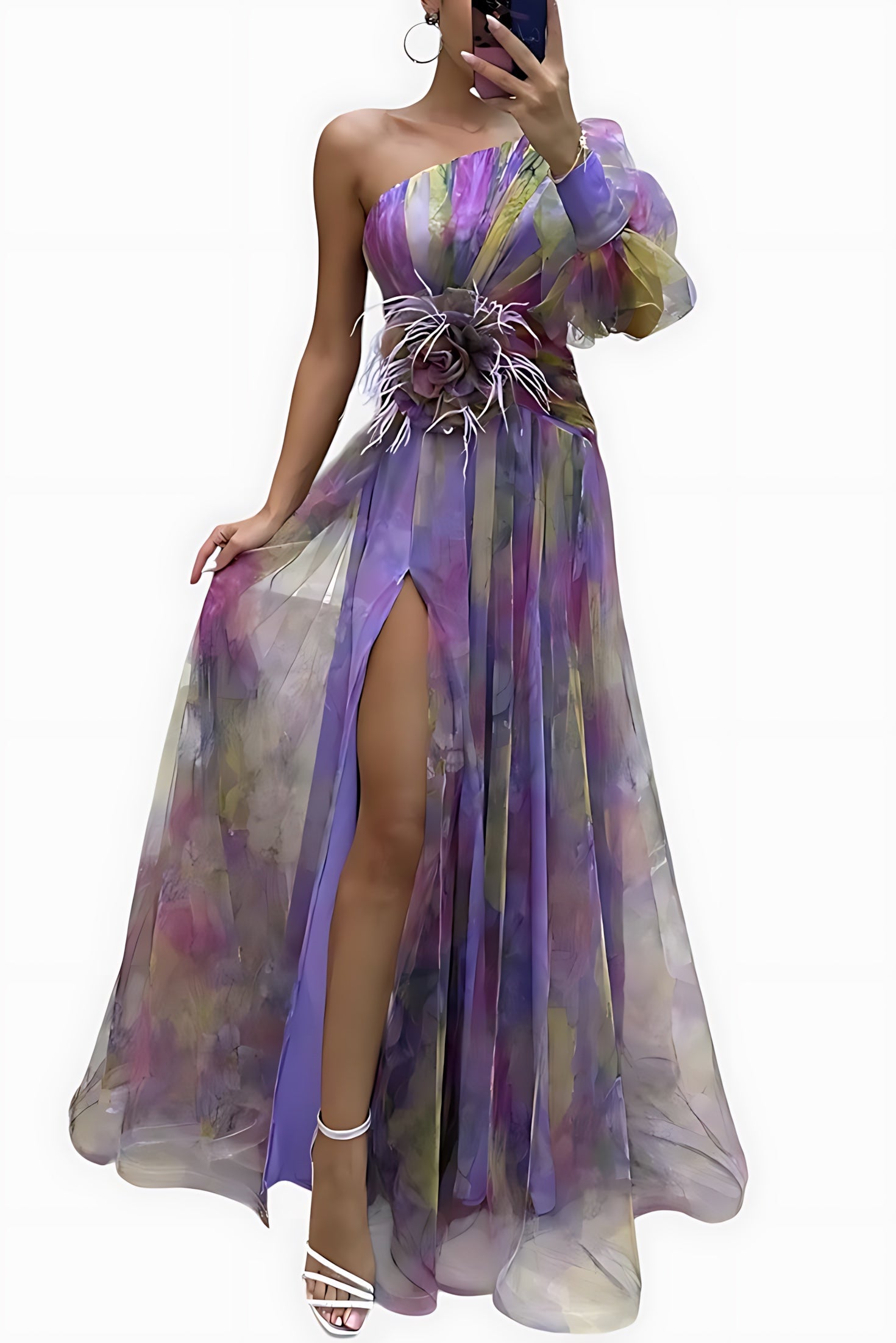 Sofia – Floral Chiffon V Neck Evening Maxi Dress