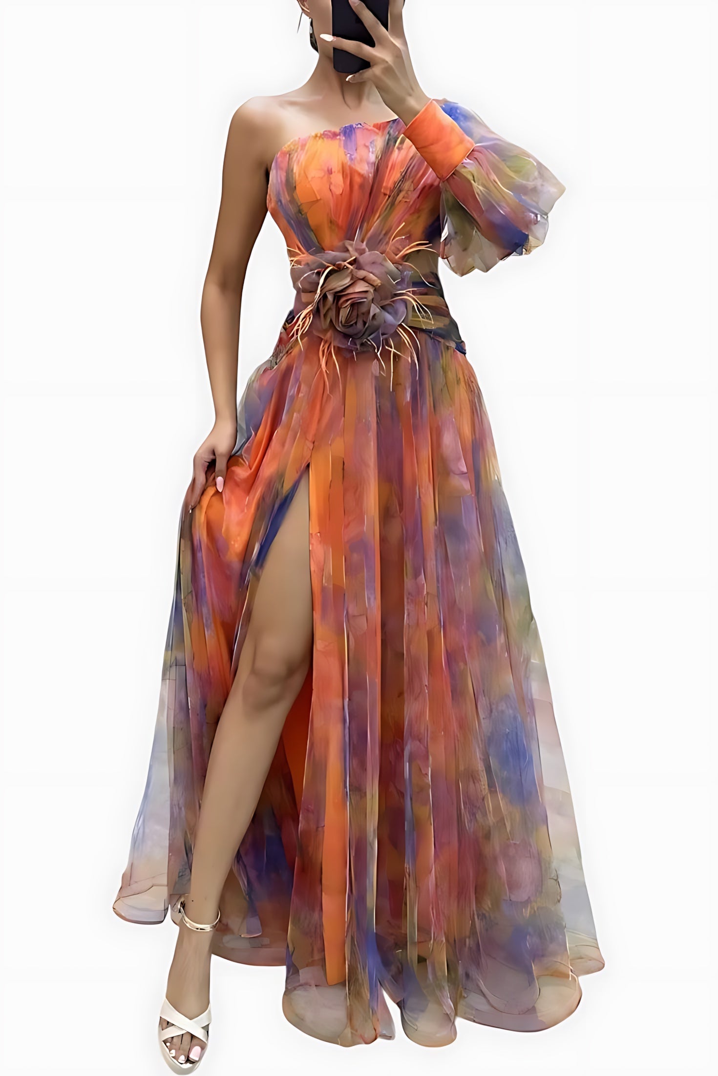 Sofia – Floral Chiffon V Neck Evening Maxi Dress