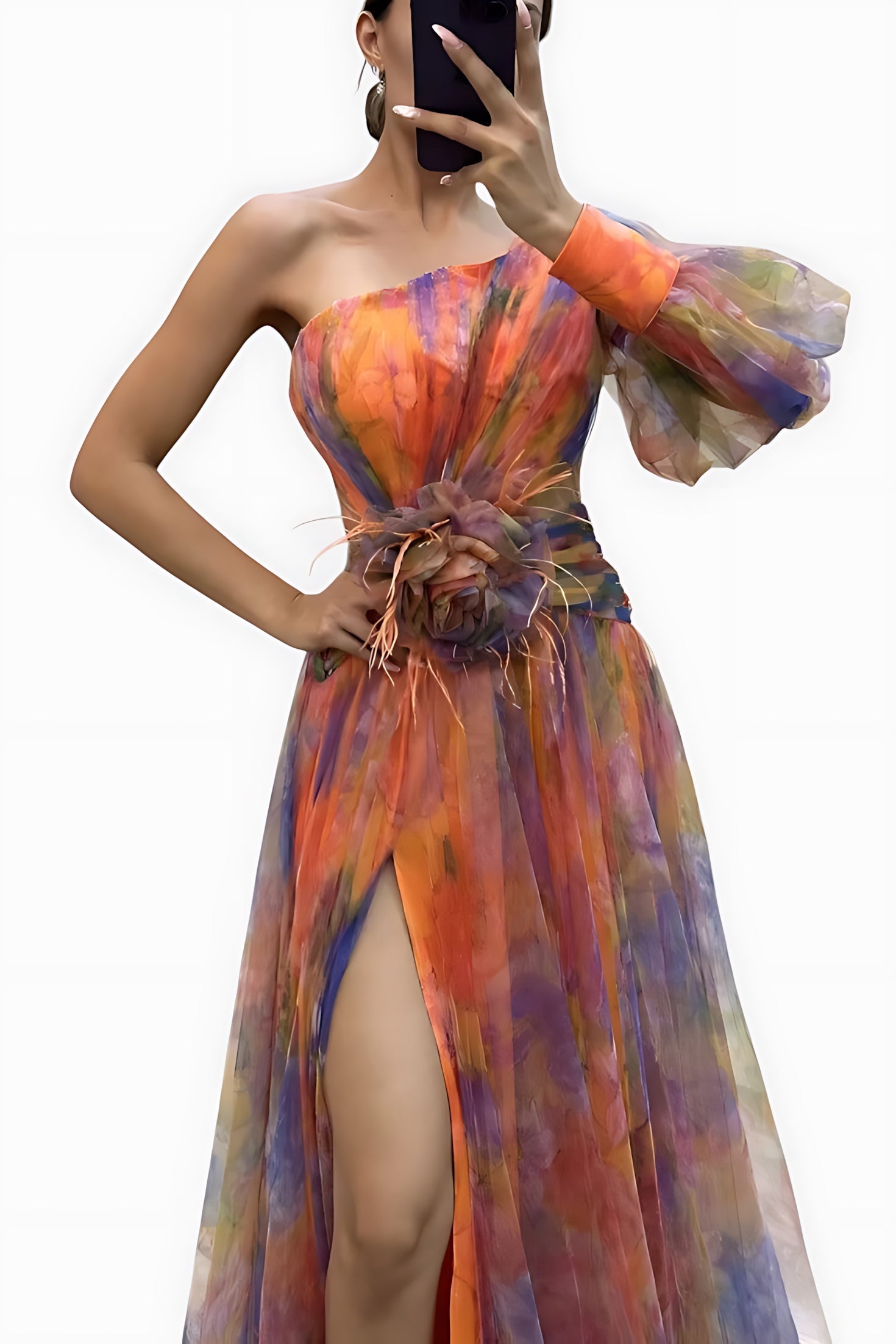 Sofia – Floral Chiffon V Neck Evening Maxi Dress