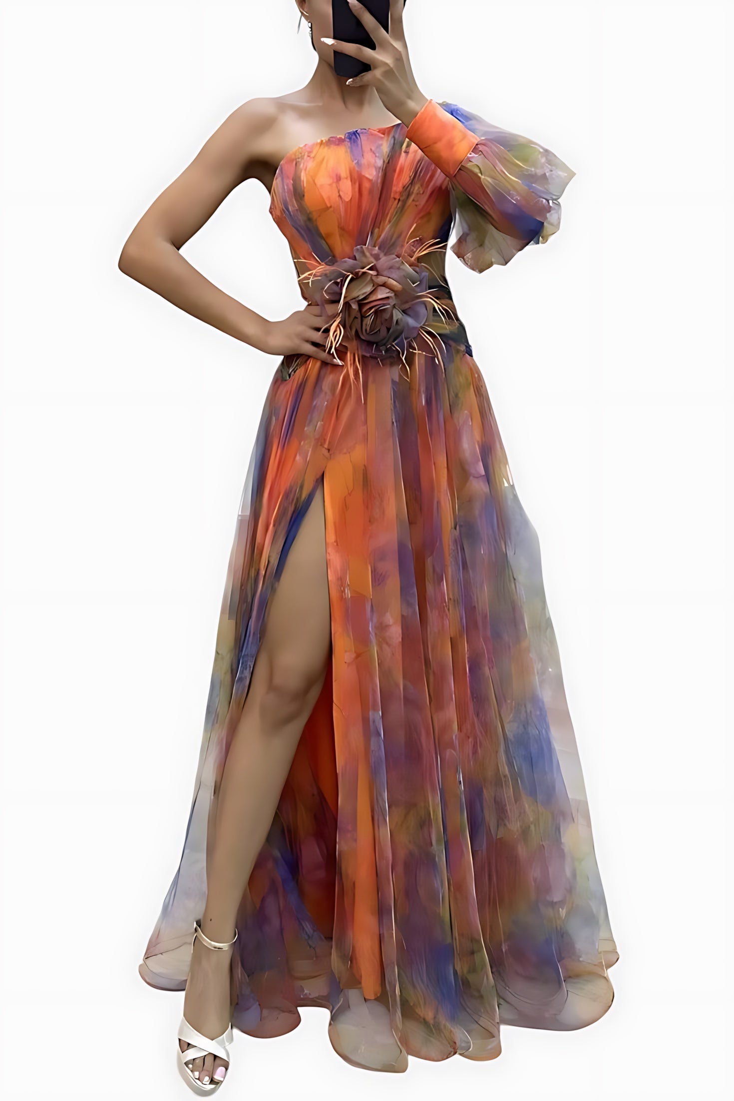 Sofia – Floral Chiffon V Neck Evening Maxi Dress