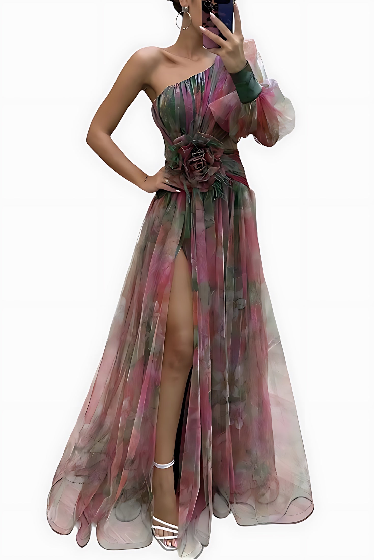 Sofia – Floral Chiffon V Neck Evening Maxi Dress