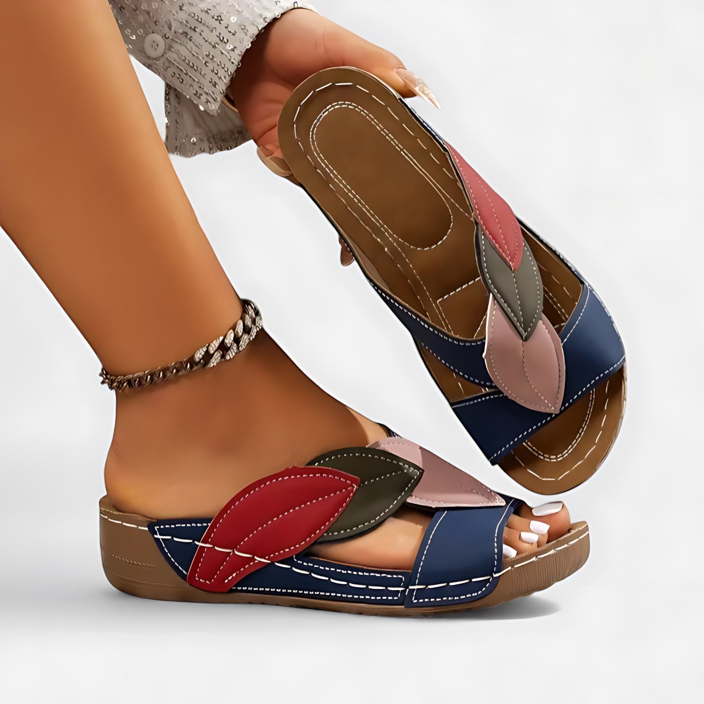 Sofia – Floral Print Low Wedge Slide Sandals