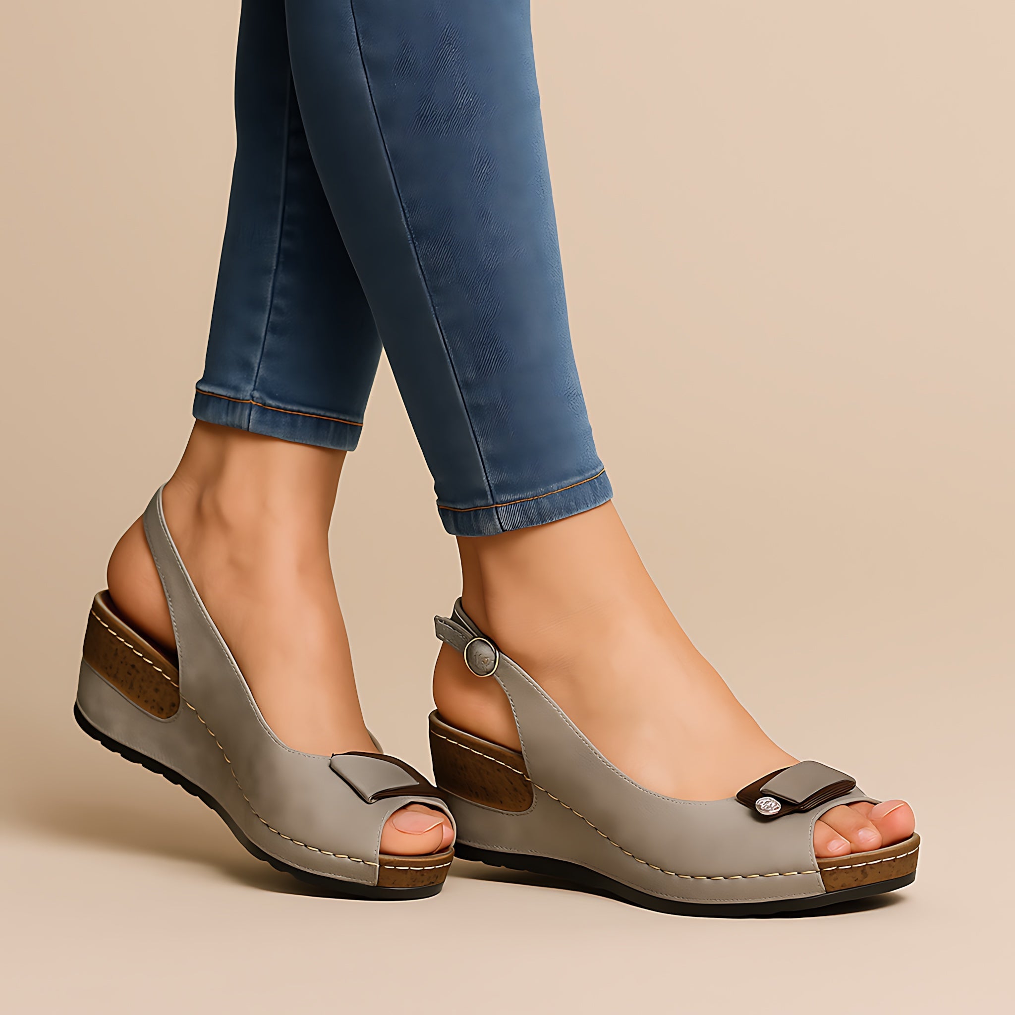 Sofia – Open Toe Slingback Wedge Sandals