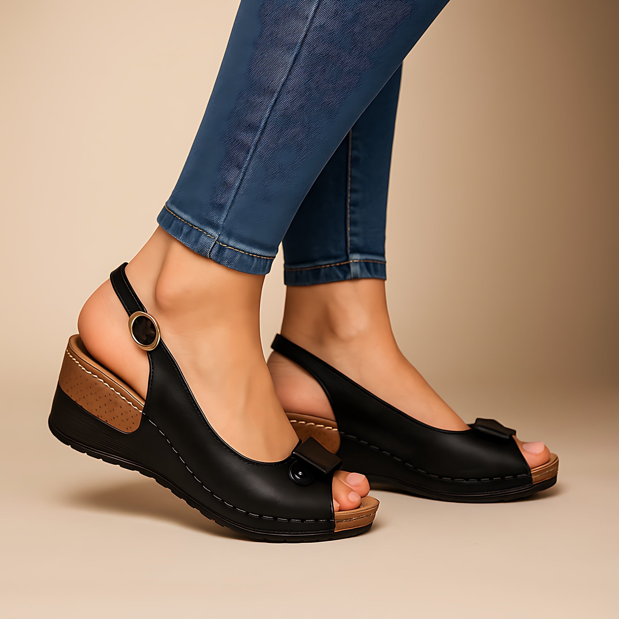 Sofia – Open Toe Slingback Wedge Sandals