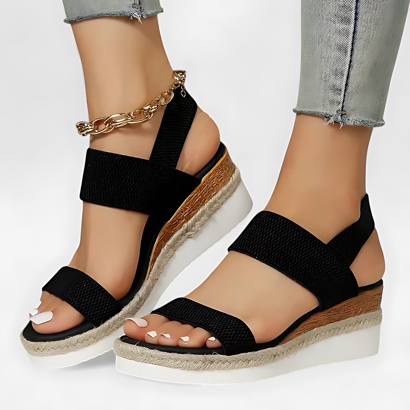 Sofia – Stretch Knit Crossover Wedge Sandals
