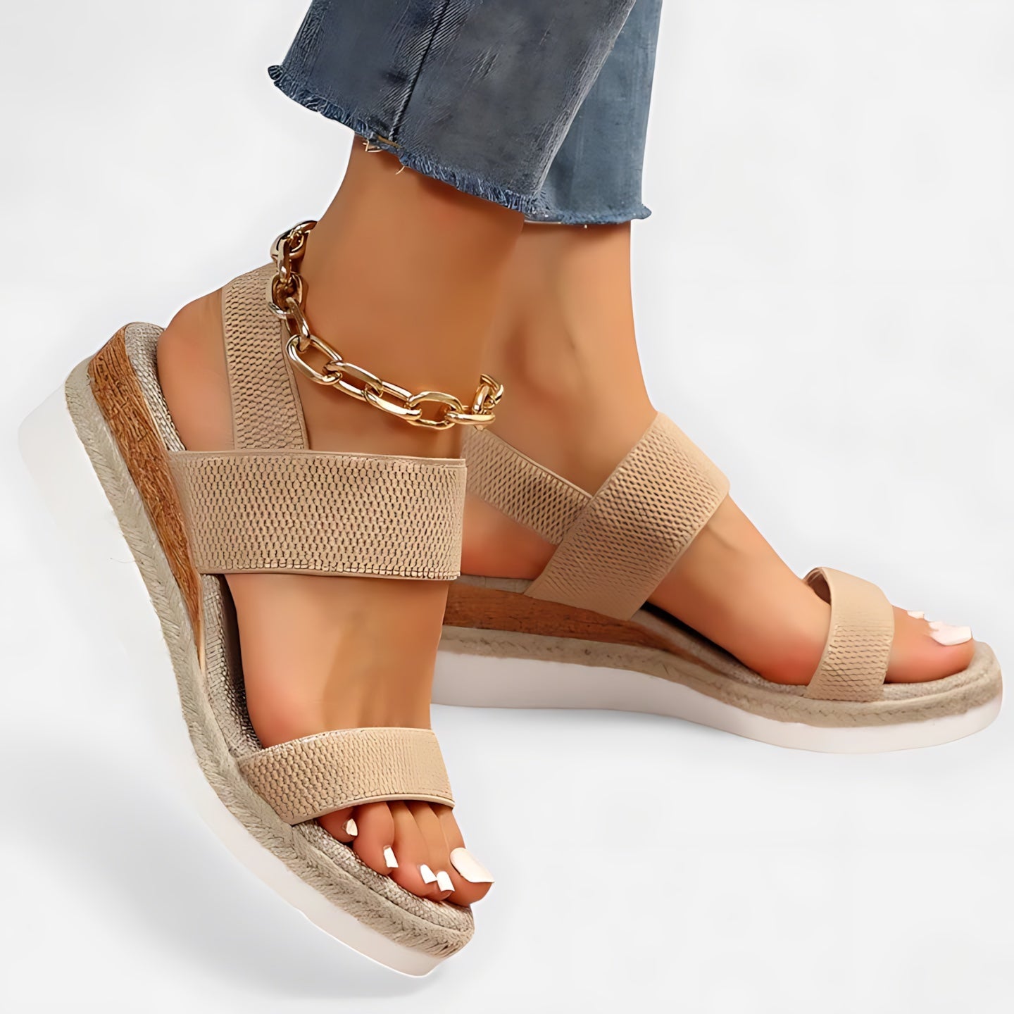 Sofia – Stretch Knit Crossover Wedge Sandals